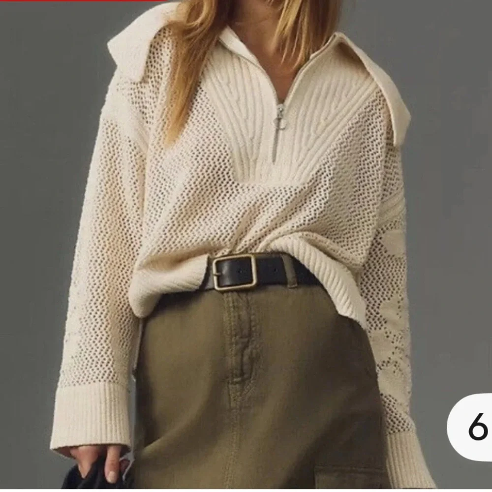 Anthropologie Daily Practice Half-Zip‎ Oversized Pullover Sweater Cream Size XXS
